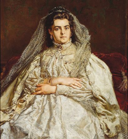 Jan Matejko. Portret żony artysty, Teodory z Giebułtowskich, w sukni ślubnej. Źr&oacute;dło: Wikipedia