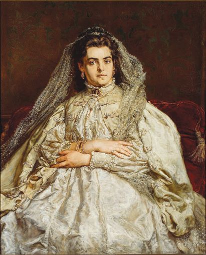 Jan Matejko. Portret żony artysty, Teodory z Giebułtowskich, w sukni ślubnej. Źr&oacute;dło: Wikipedia